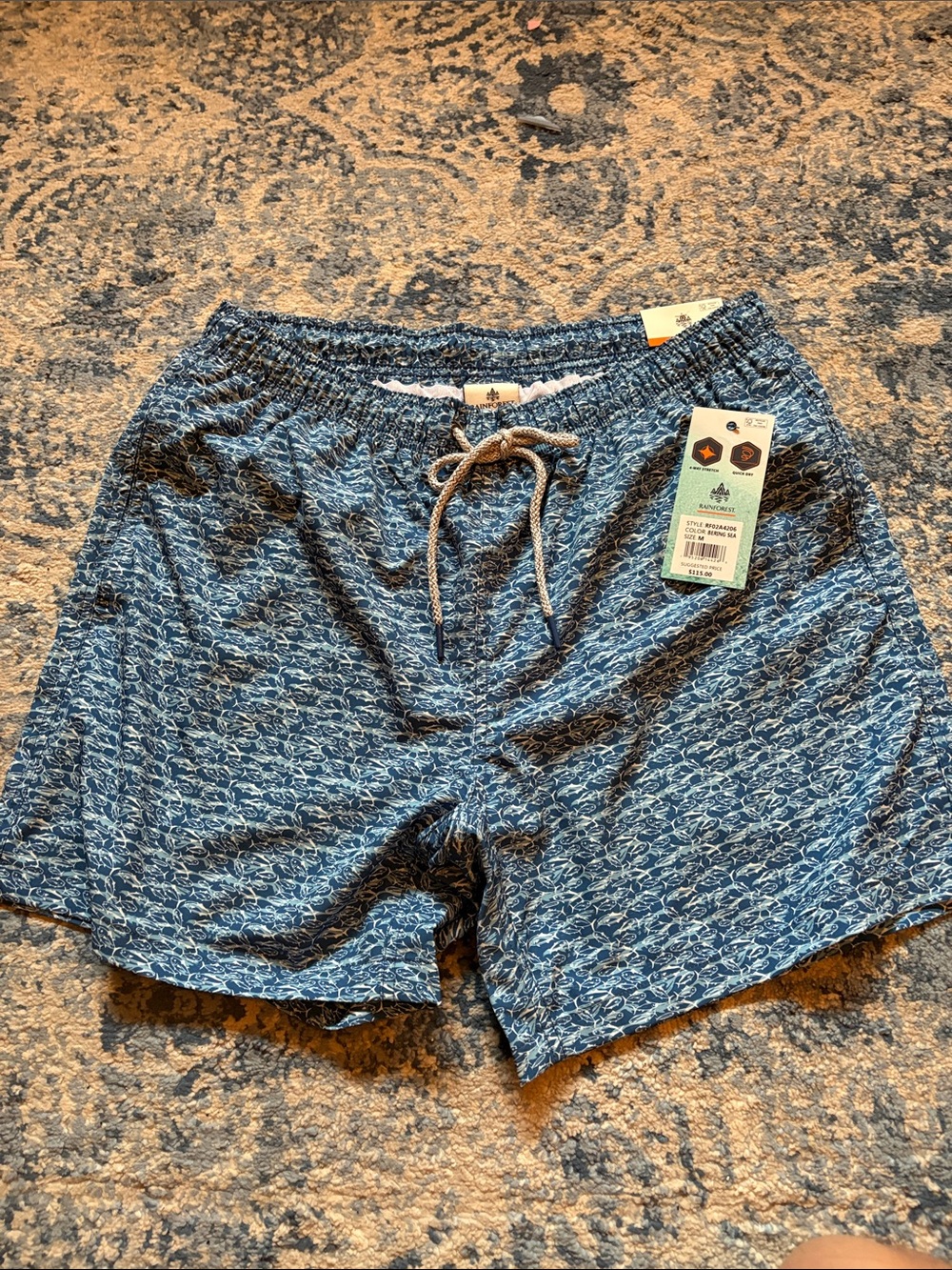 RAINFOREST Blue Wave-Print Swim Shorts